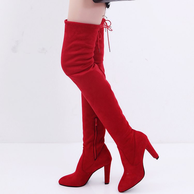 Knee-High Suede Heeled Zip Women's Boots