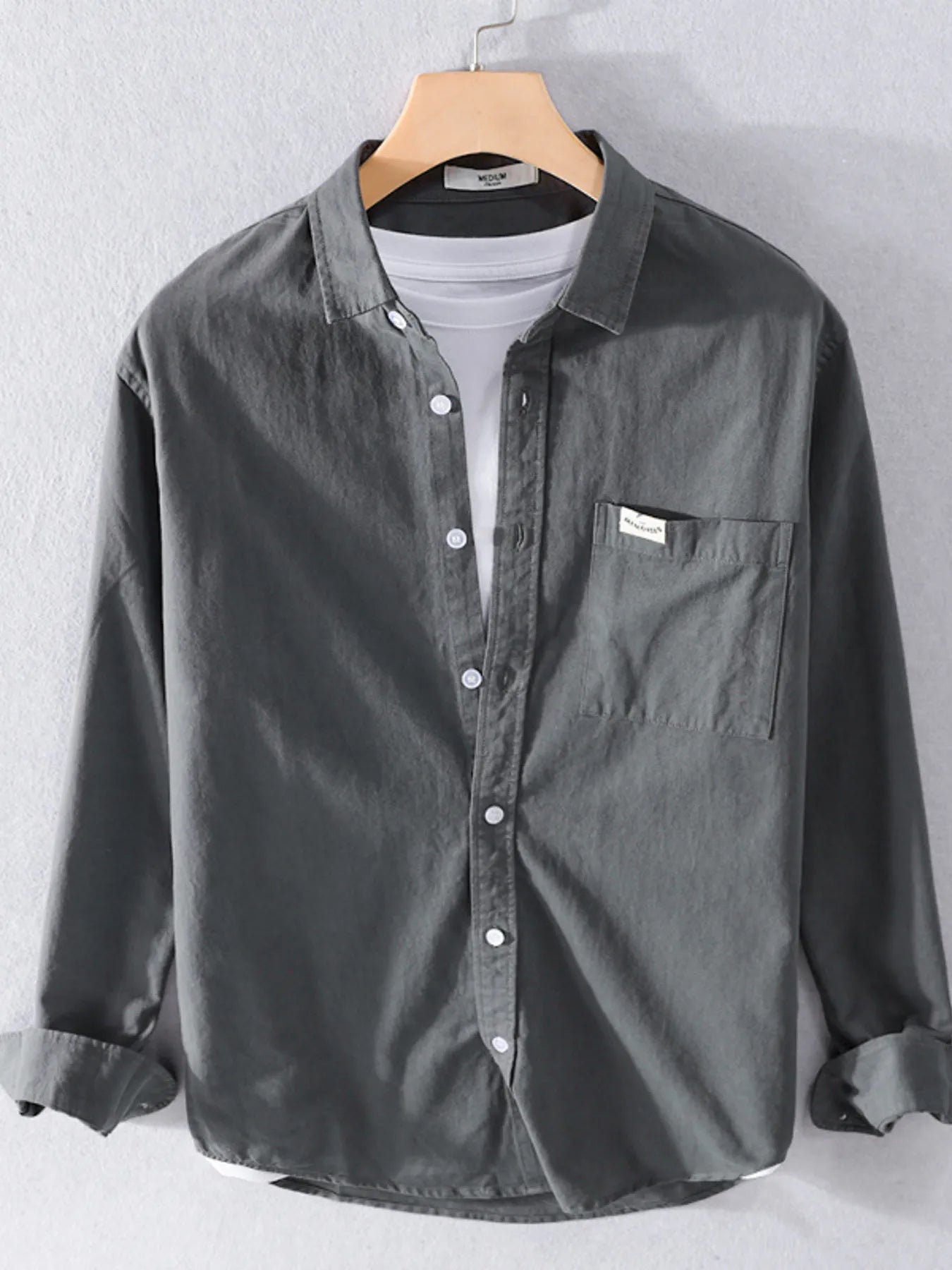 Men's Plus Size Button Up Long Sleeve Shirt - cas7m