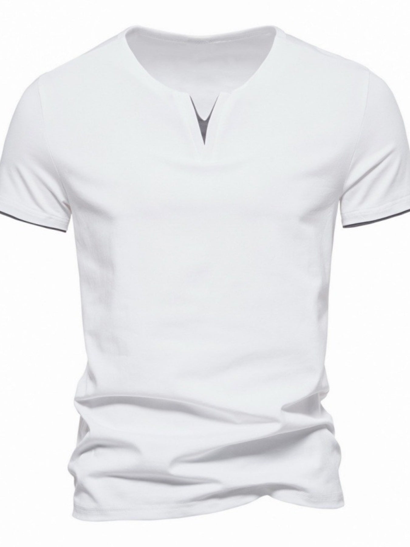 Men's Plus Size Slim Fit Notched Casual T-Shirt - cas7m
