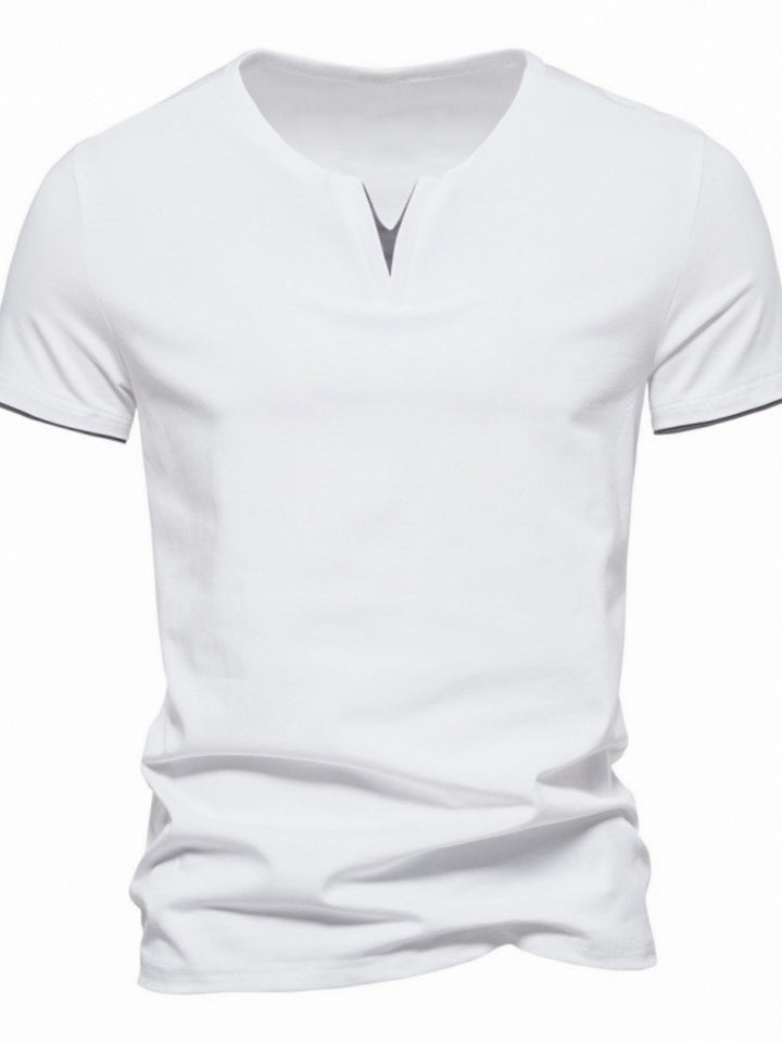 Men's Plus Size Slim Fit Notched Casual T-Shirt - cas7m