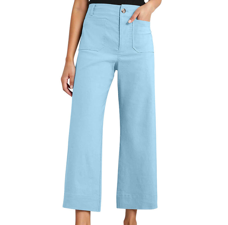 High Waist Slimming Casual Women's Cropped Wide-leg Pants - cas7m