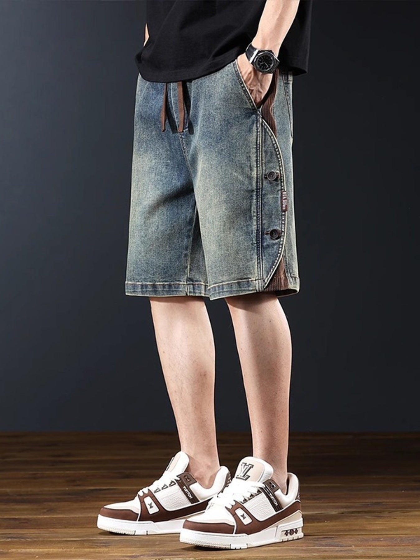 Men's Plus Size Wide Leg Denim Shorts - cas7m