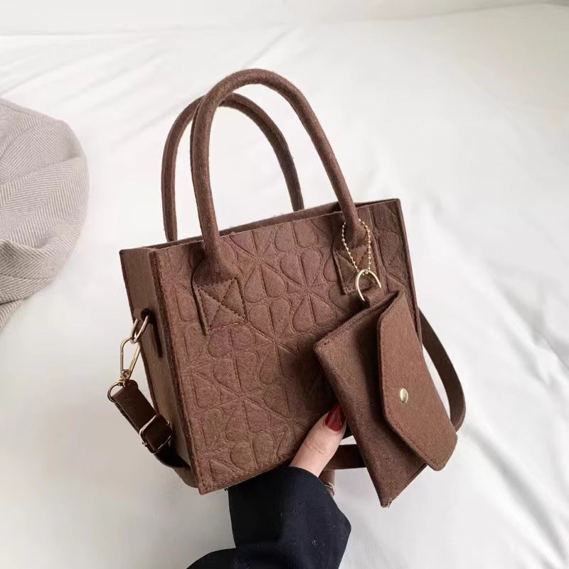 Simple Small Handbag Women's Fashion Felt One Shoulder Combination Bags - cas7m
