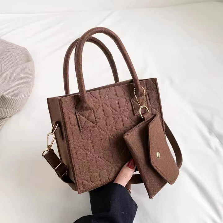 Simple Small Handbag Women's Fashion Felt One Shoulder Combination Bags - cas7m