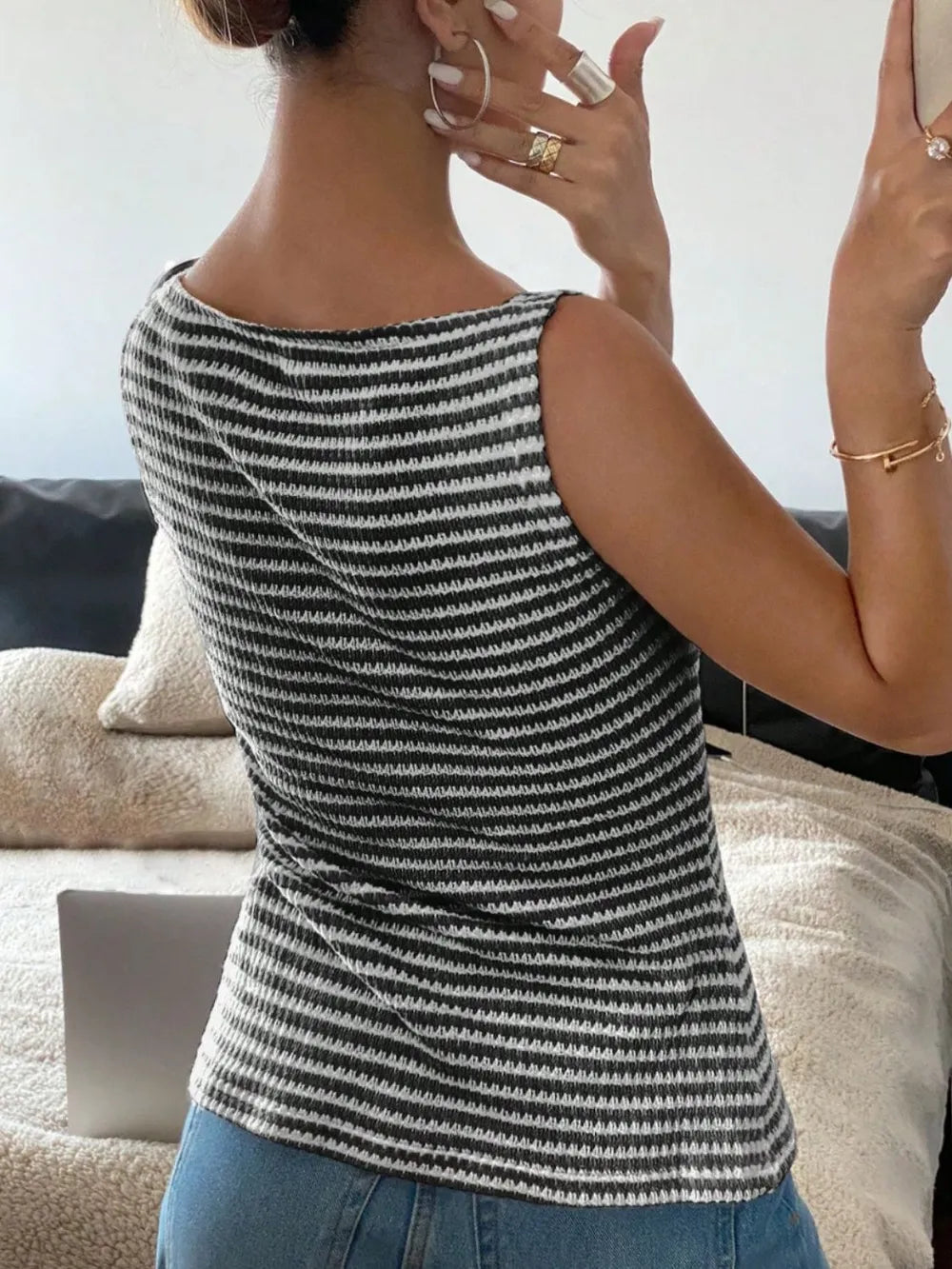 Button Down Striped Tank - cas7m