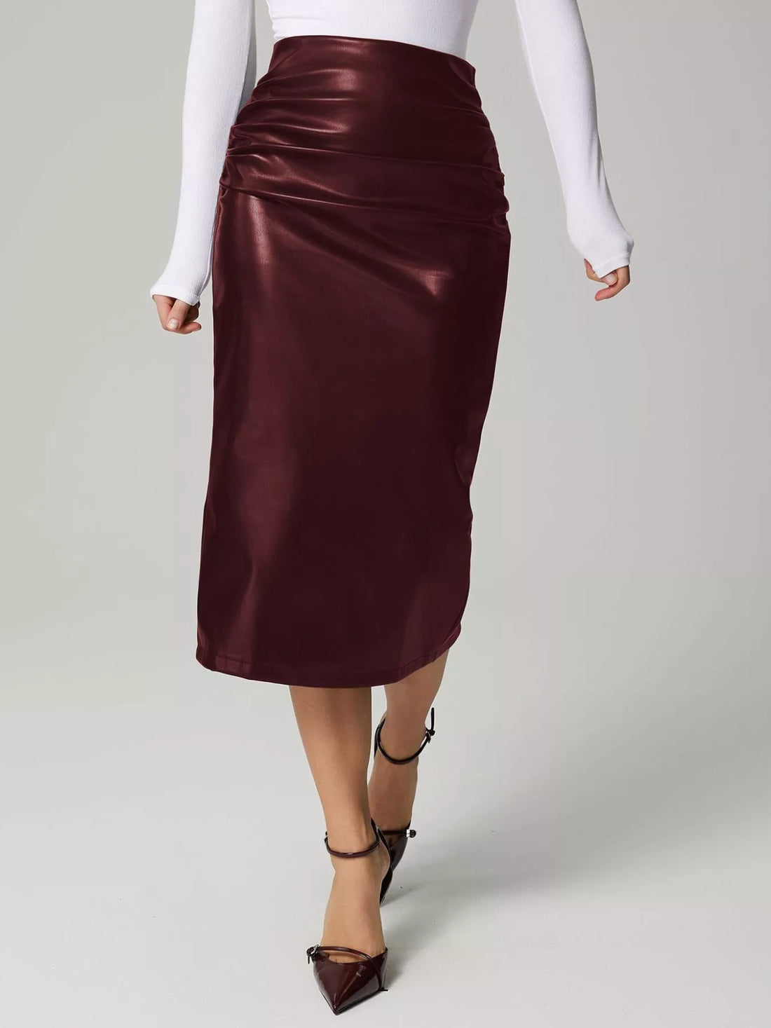 Slit Back Leather Skirt - cas7m