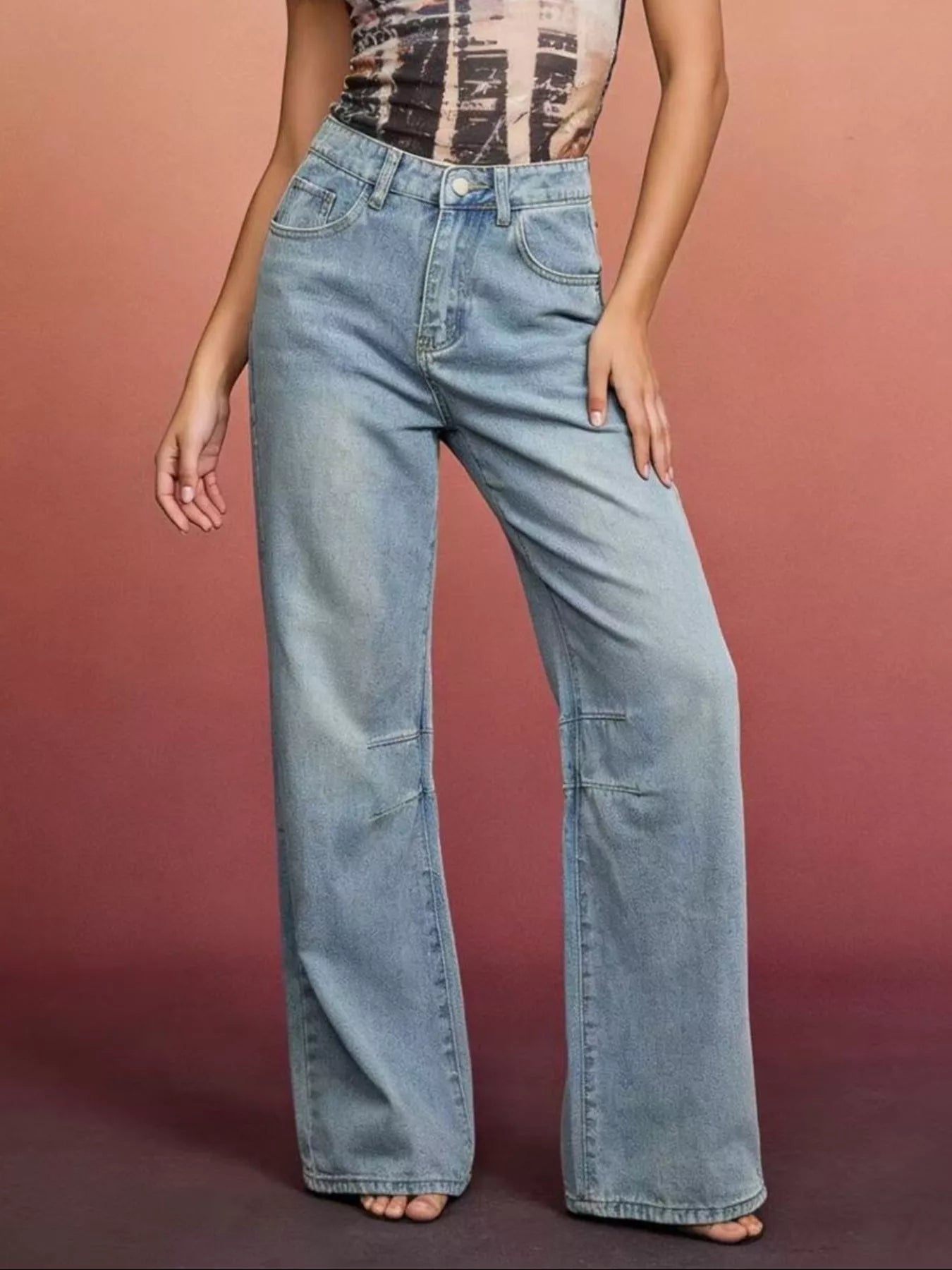Wide Leg Wash Jeans - cas7m