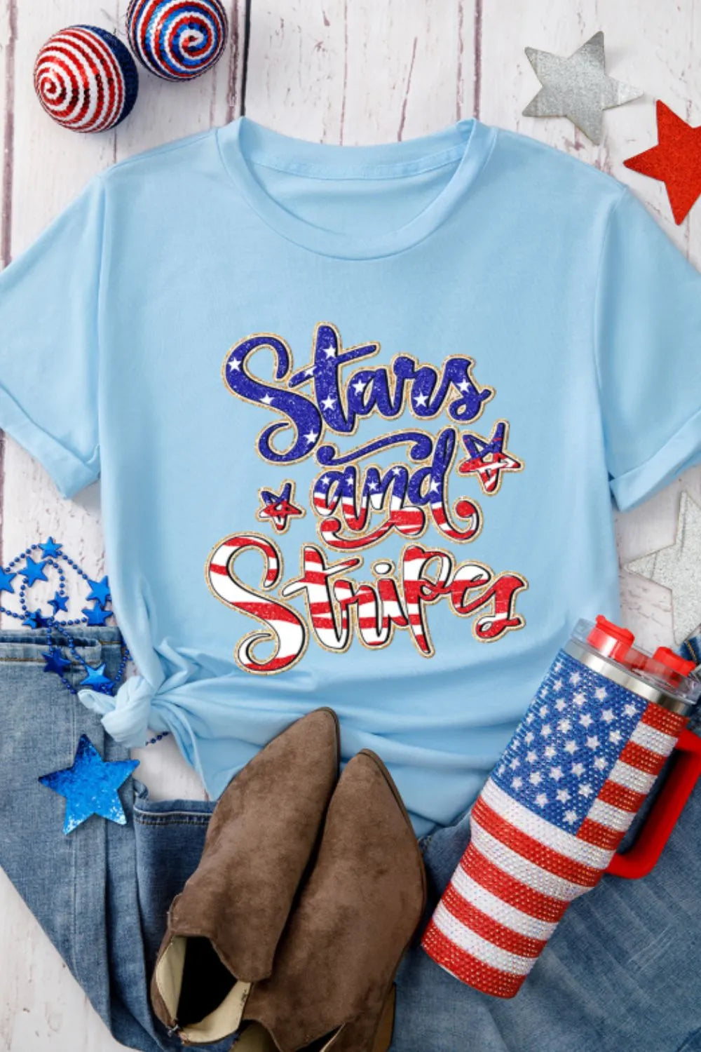 Stars and Stripes Patriotic Graphic T-Shirt - cas7m