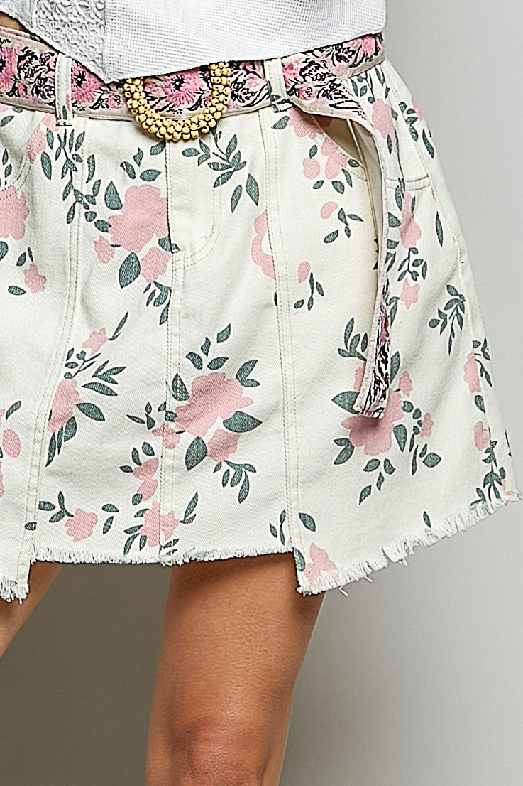 POL Raw Hem Floral Skirt with Pockets - cas7m