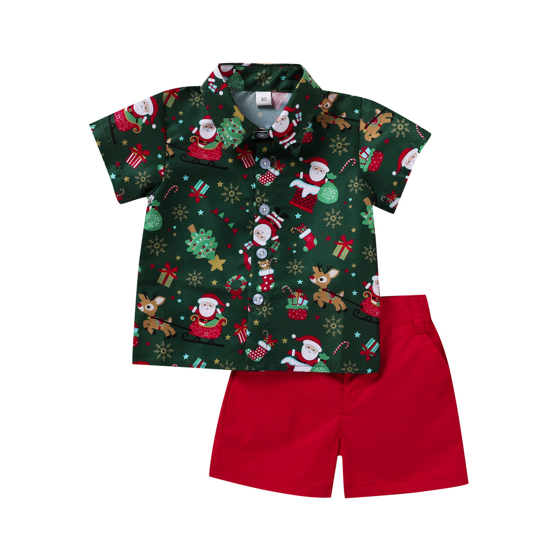 Boys Christmas Costume Cartoon Print Shirt Set - cas7m