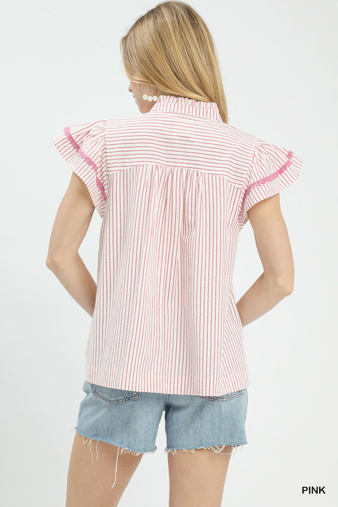 Umgee Striped Flutter Sleeve Top - cas7m
