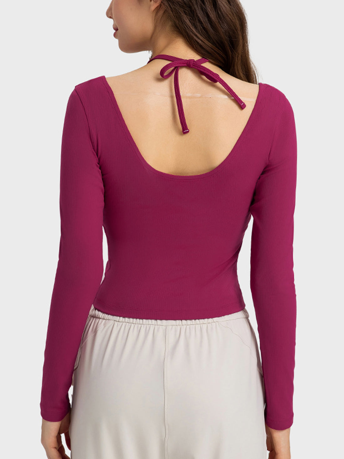 Millennia Halter Neck Long Sleeve Sporty Top - cas7m