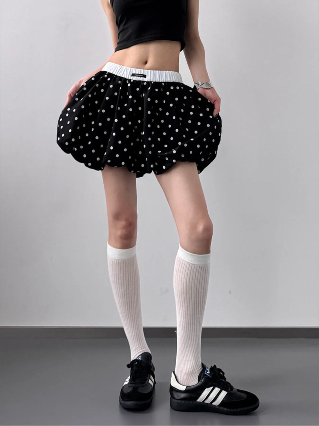 Polka Dot Bubble Shorts with Elastic Waistband - cas7m