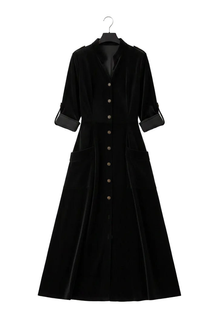 Velvet Button-Down Midi Dress - cas7m