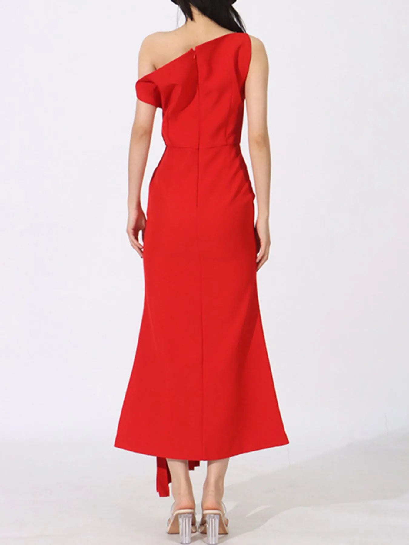 Single Shoulder Pleated Dress - cas7m