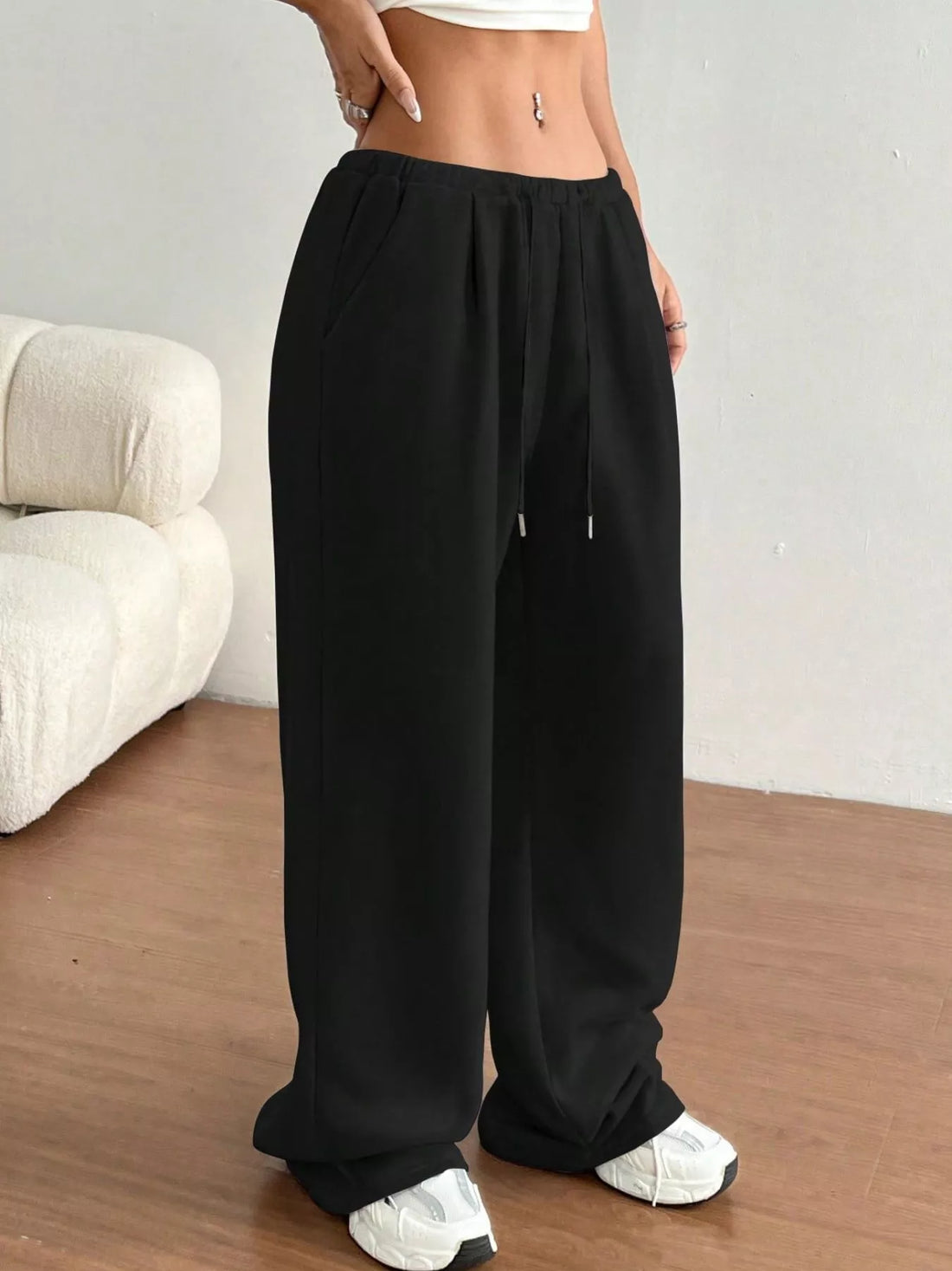 Casual Drawstring High Waist Wide Leg Sweatpants - cas7m