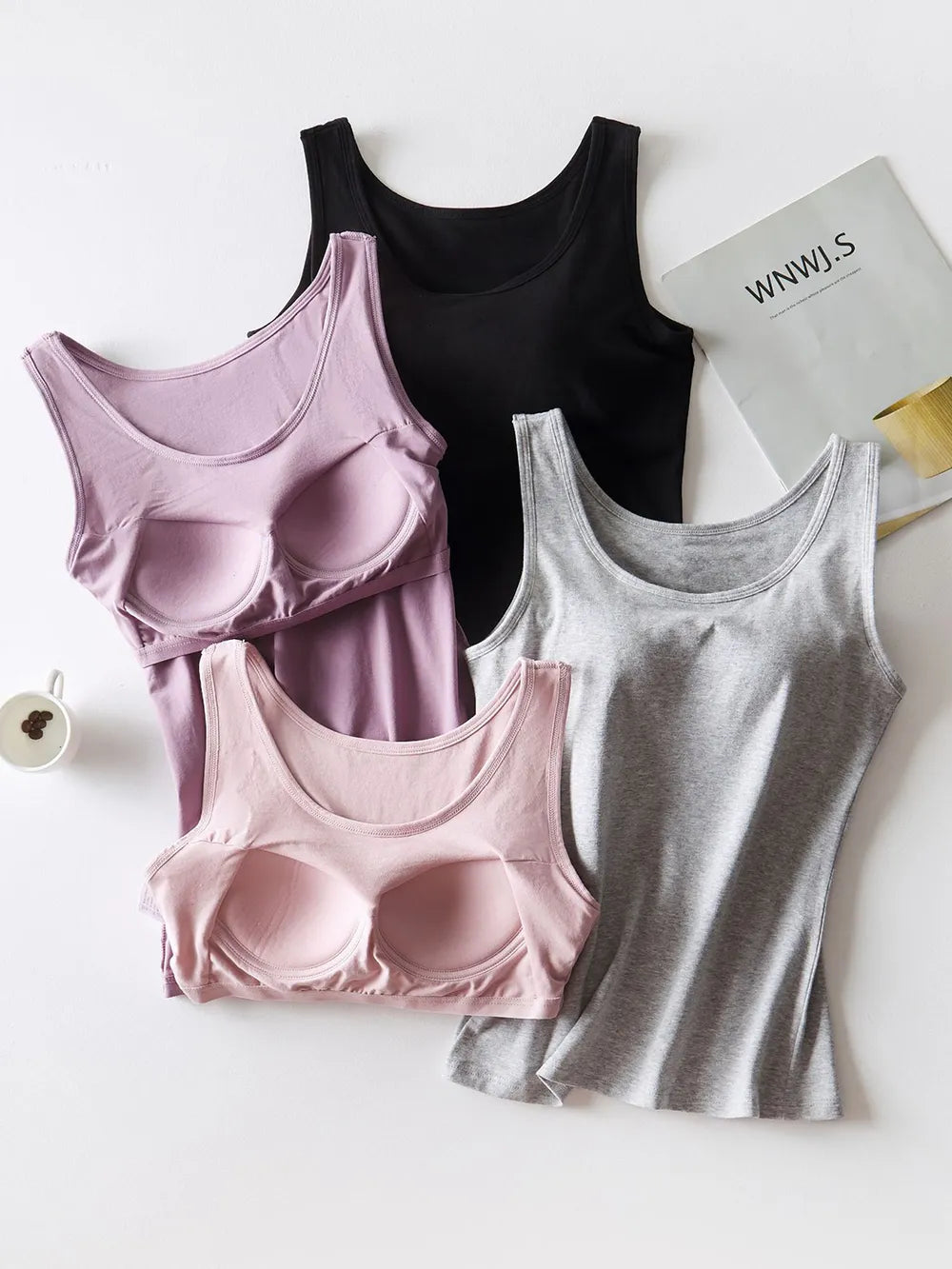 Round Neck Tank with Bra - cas7m