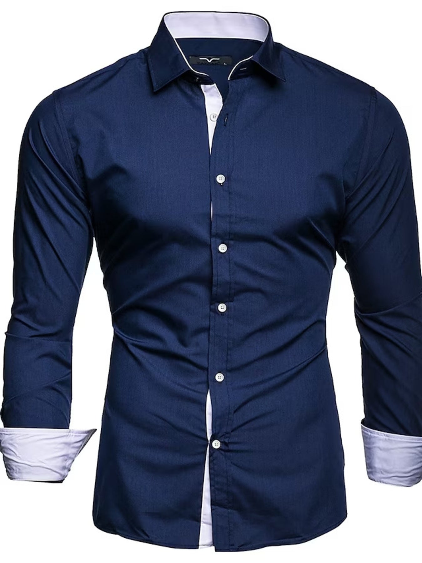 Men's Slim Fit Contrast Trim Long Sleeve Shirt - cas7m