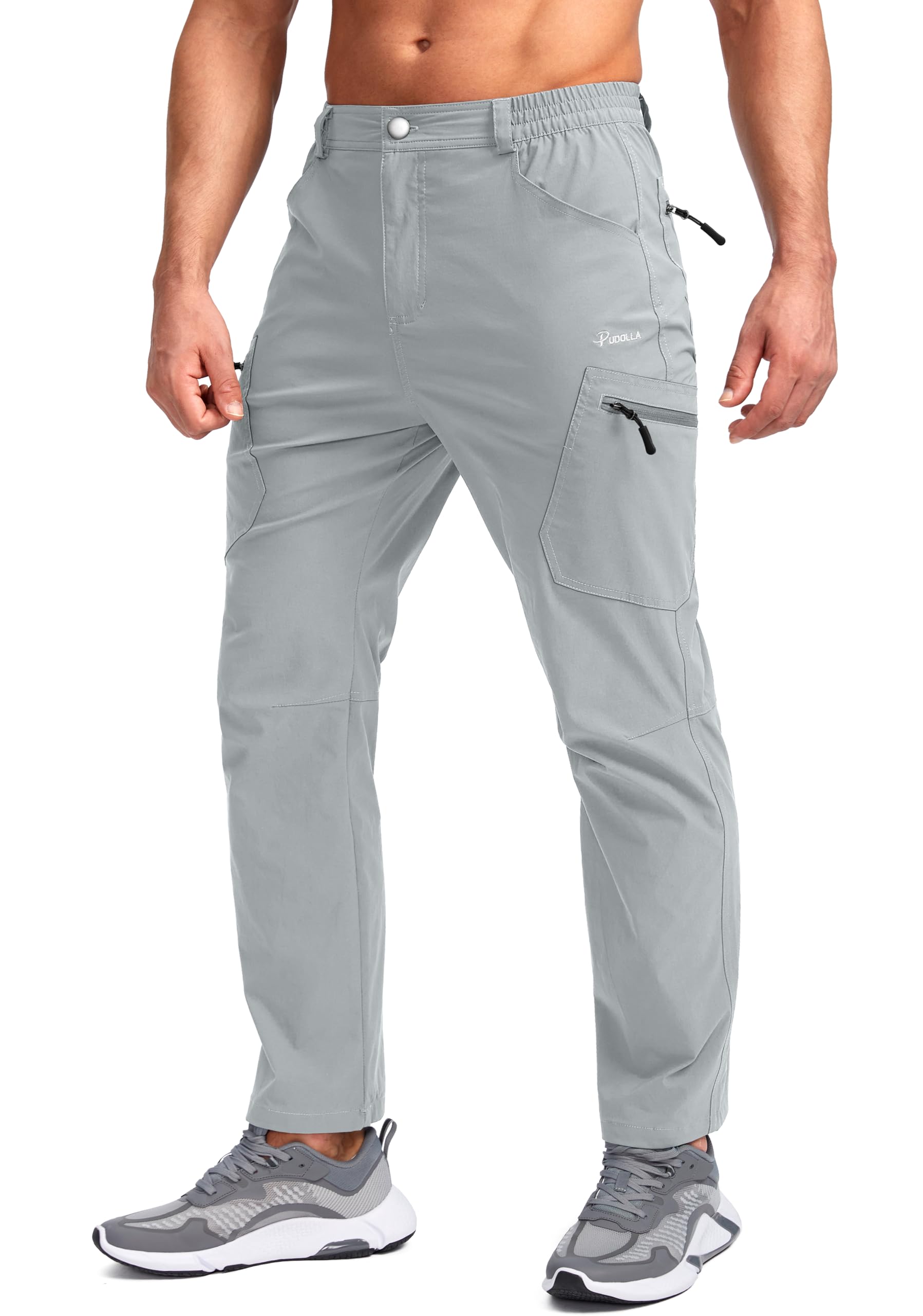 Pudolla Outdoor Work Pants for Men Lightweight Tactical BDU Pants Multi Pockets Mens Hiking Pants Light Grey M