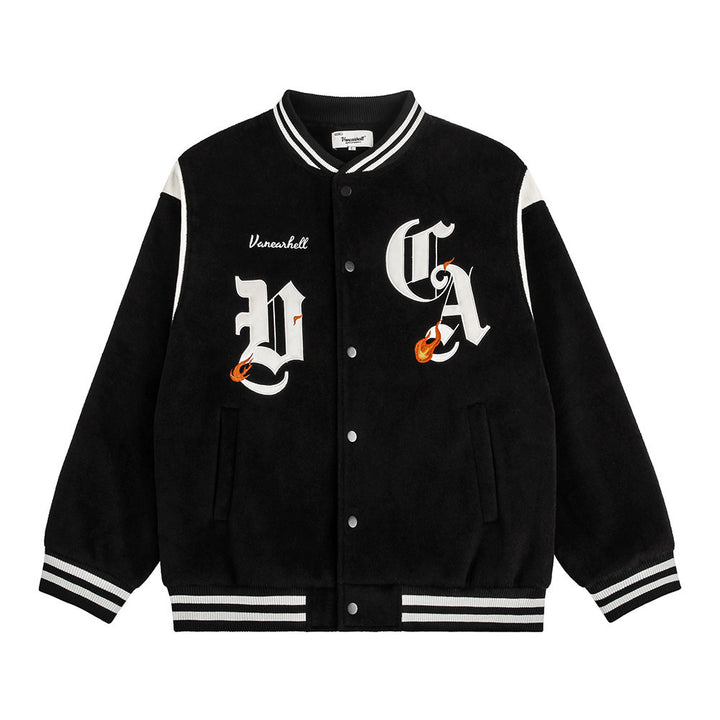 Letter Patch Embroidered Baseball Uniform Jacket - cas7m