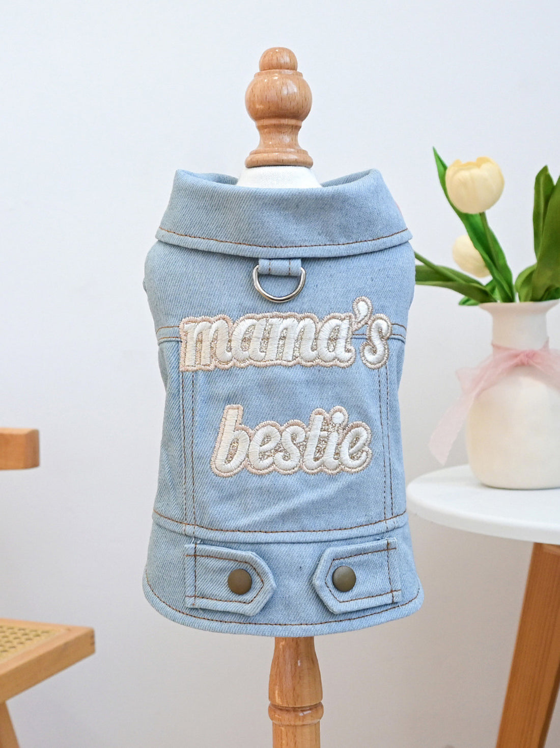 Embroidered Denim Pet Jacket - cas7m