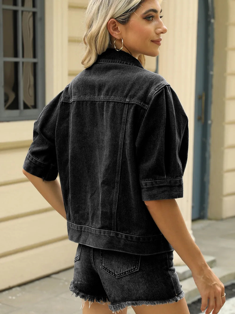 Button Down Washed Denim Jacket - cas7m