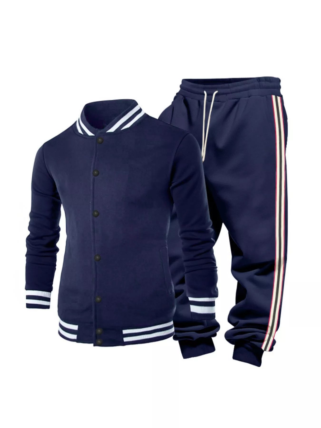 Men's Full Size Striped Snap Down Top and Pants Set Plus Size - cas7m