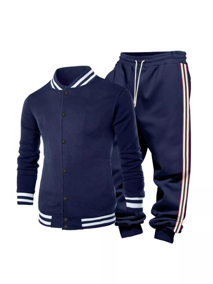 Men's Full Size Striped Snap Down Top and Pants Set Plus Size - cas7m