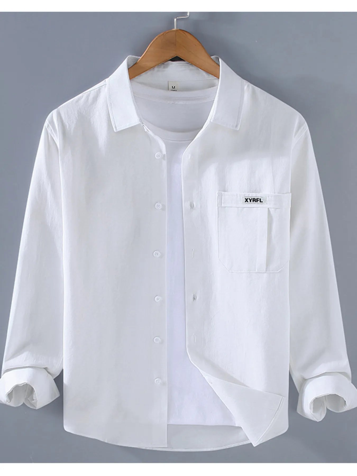 Men's Plus Size Button Up Long Sleeve Shirt - cas7m