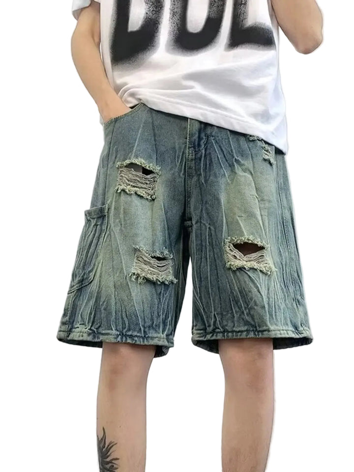 Men's Plus Size Distressed Wide Leg Denim Shorts - cas7m