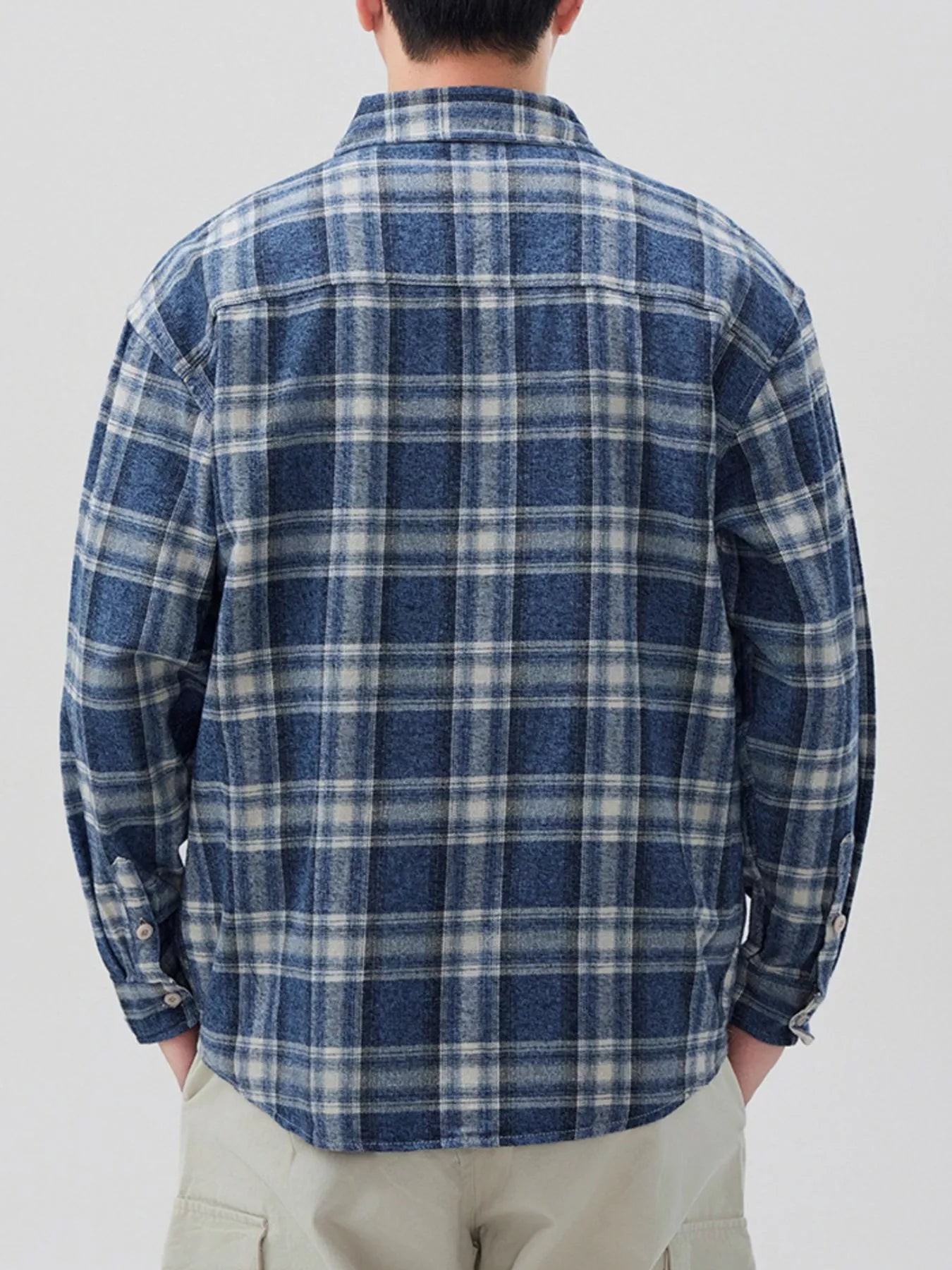 Men's Plus Size Plaid Button Up Long Sleeve Shirt - cas7m