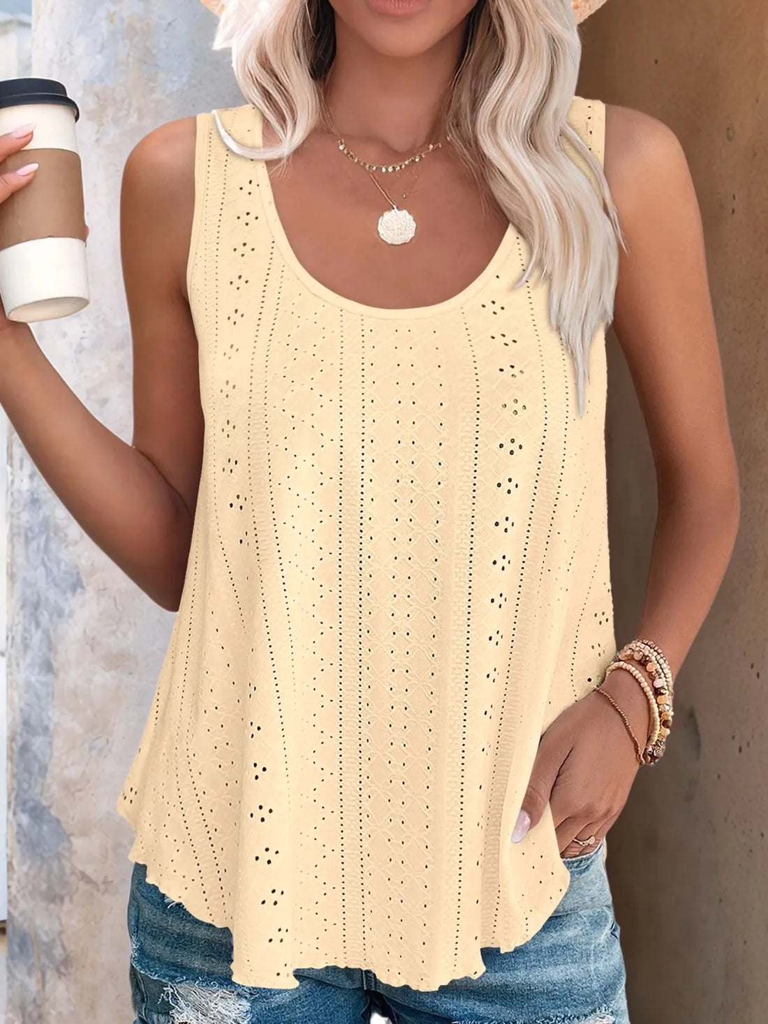 Eyelet Scoop Neck Tank - cas7m