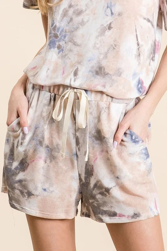BiBi Tie Dye Terry Shorts with Drawstring - cas7m