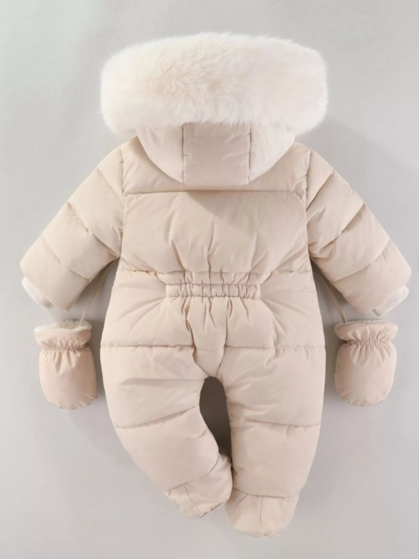 Children's Warm Padded One-Piece Snowsuit with Fur Hood - cas7m