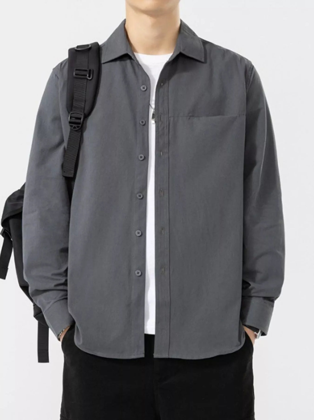 Men's Plus Size Button Up Long Sleeve Shirt - cas7m