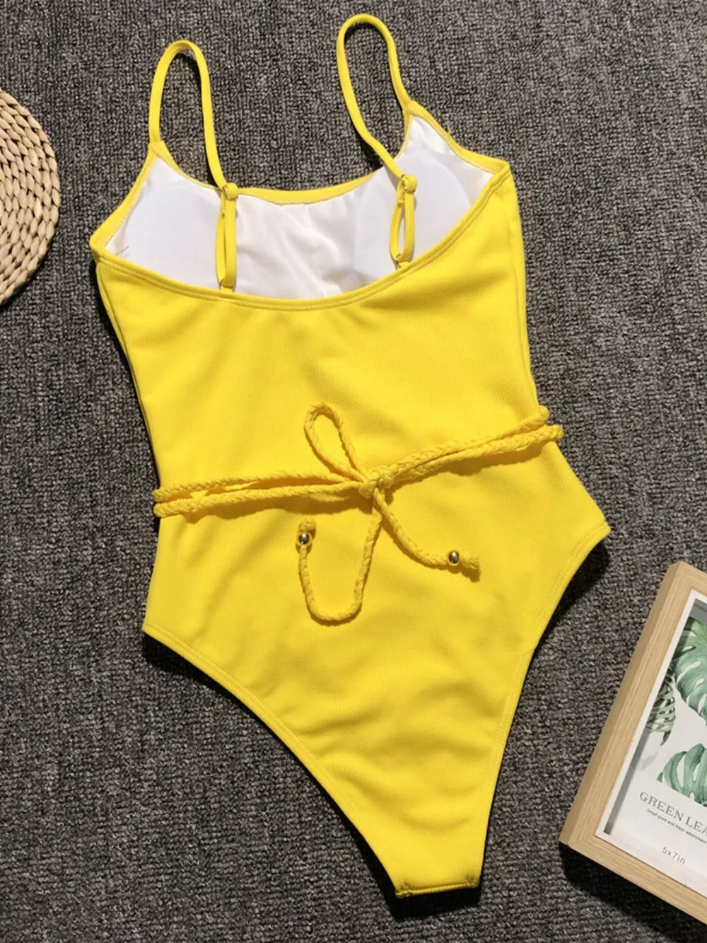 Ribbed Tie Waist One-Piece Swimsuit - cas7m