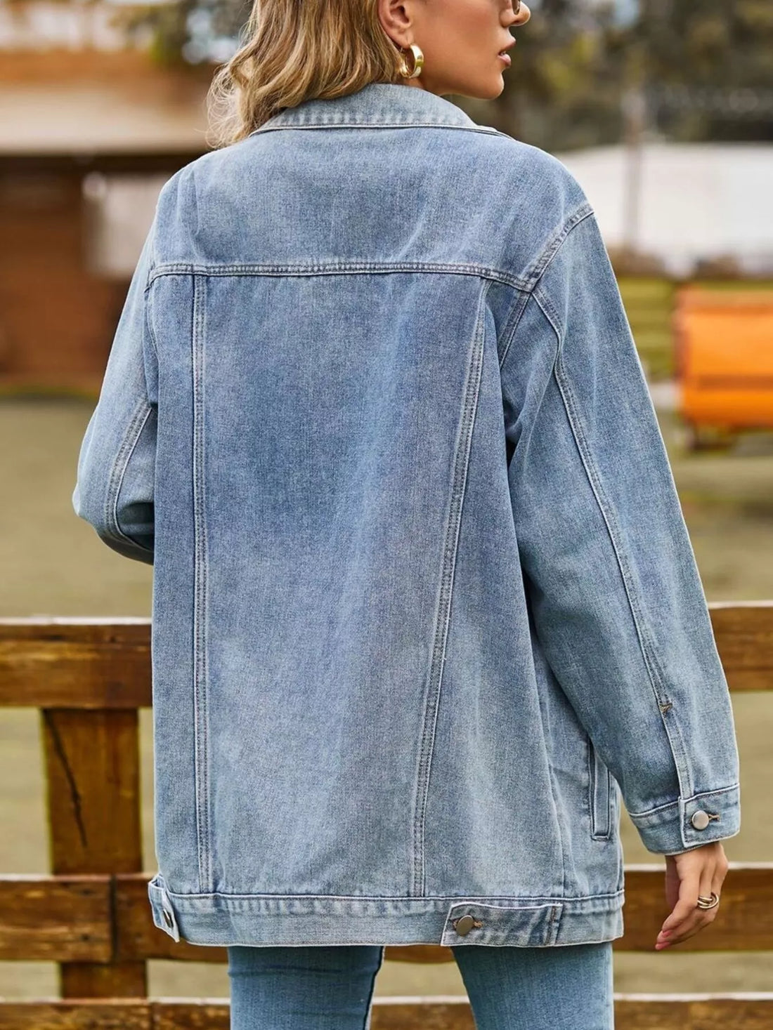 Button Down Washed Denim Jacket - cas7m
