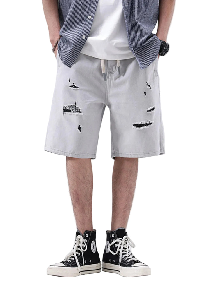 Men's Distressed Loose Fit Denim Shorts - cas7m