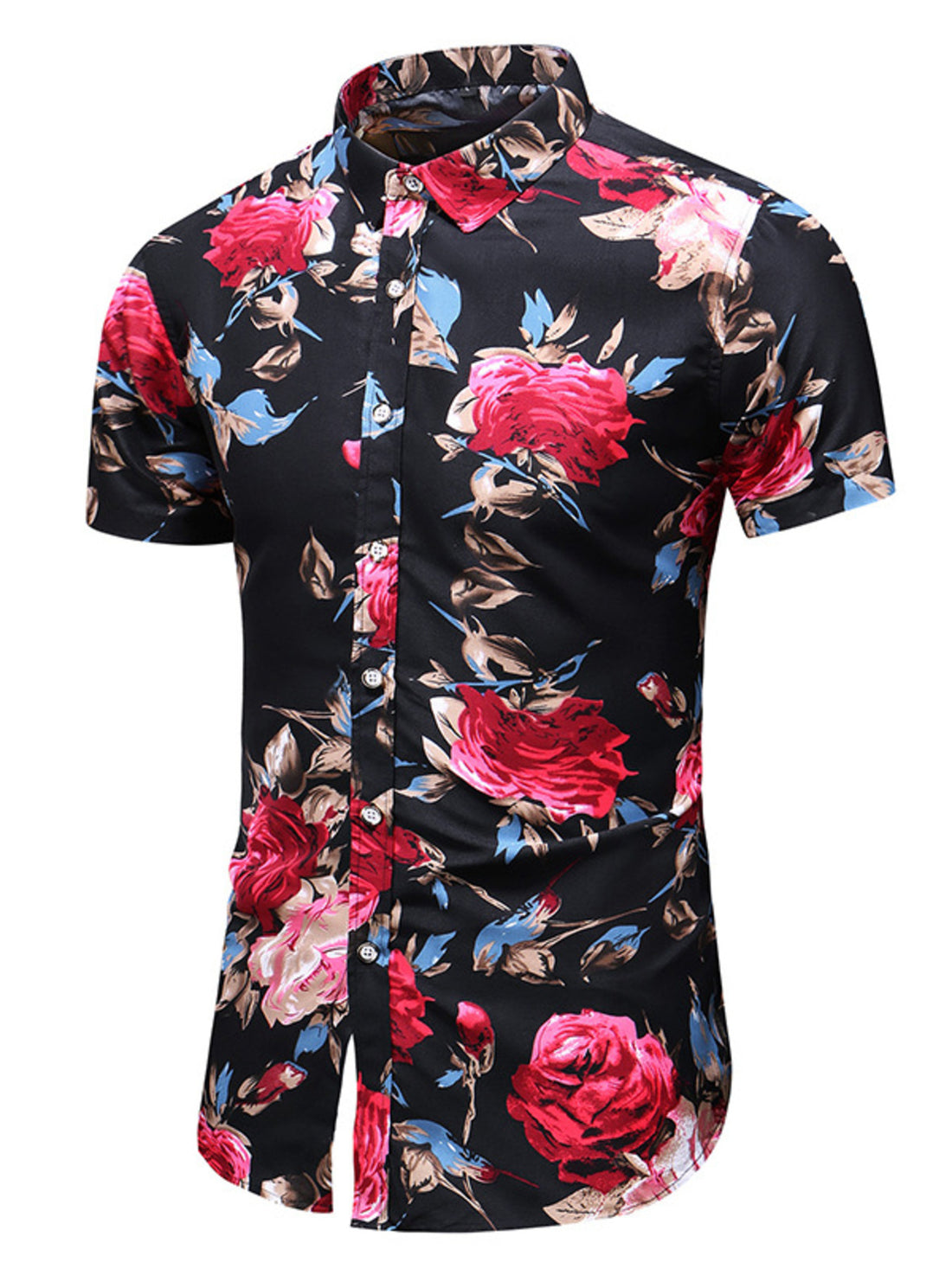 Men's Plus Size Floral Print Short Sleeve Casual Shirt - cas7m