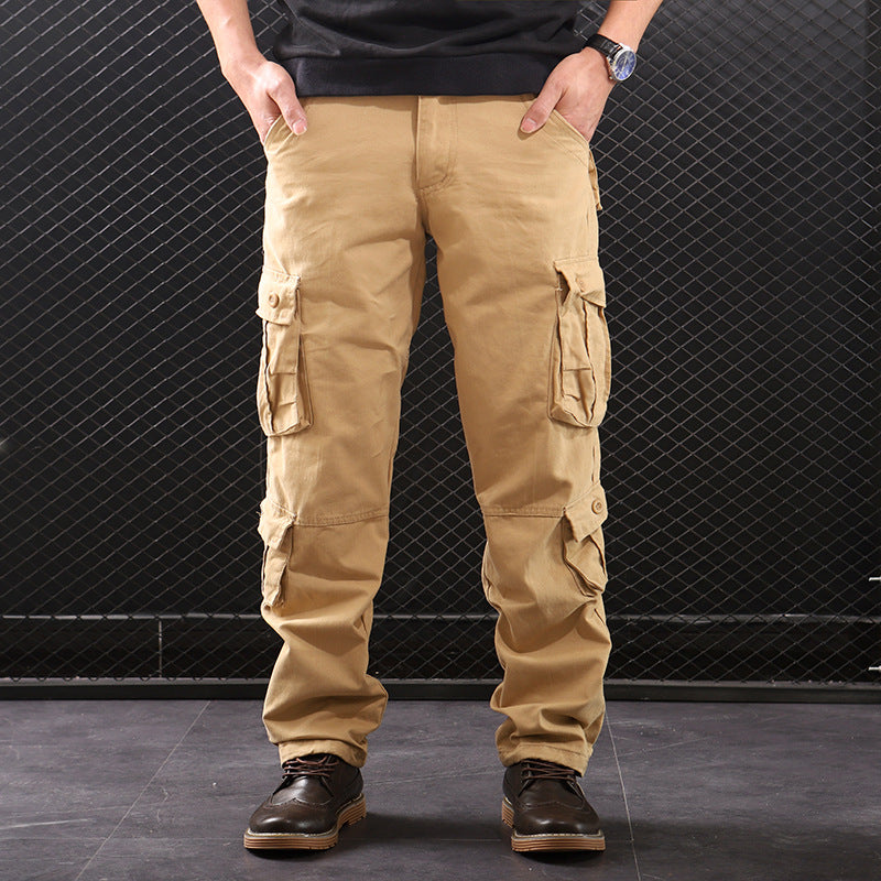 Middle-aged Straight Leg Multi-pocket Cargo Pants