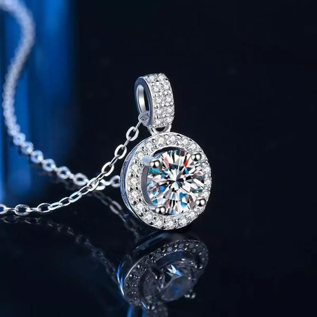 1 Carat Moissanite 925 Sterling Silver Pendant Necklace - cas7m