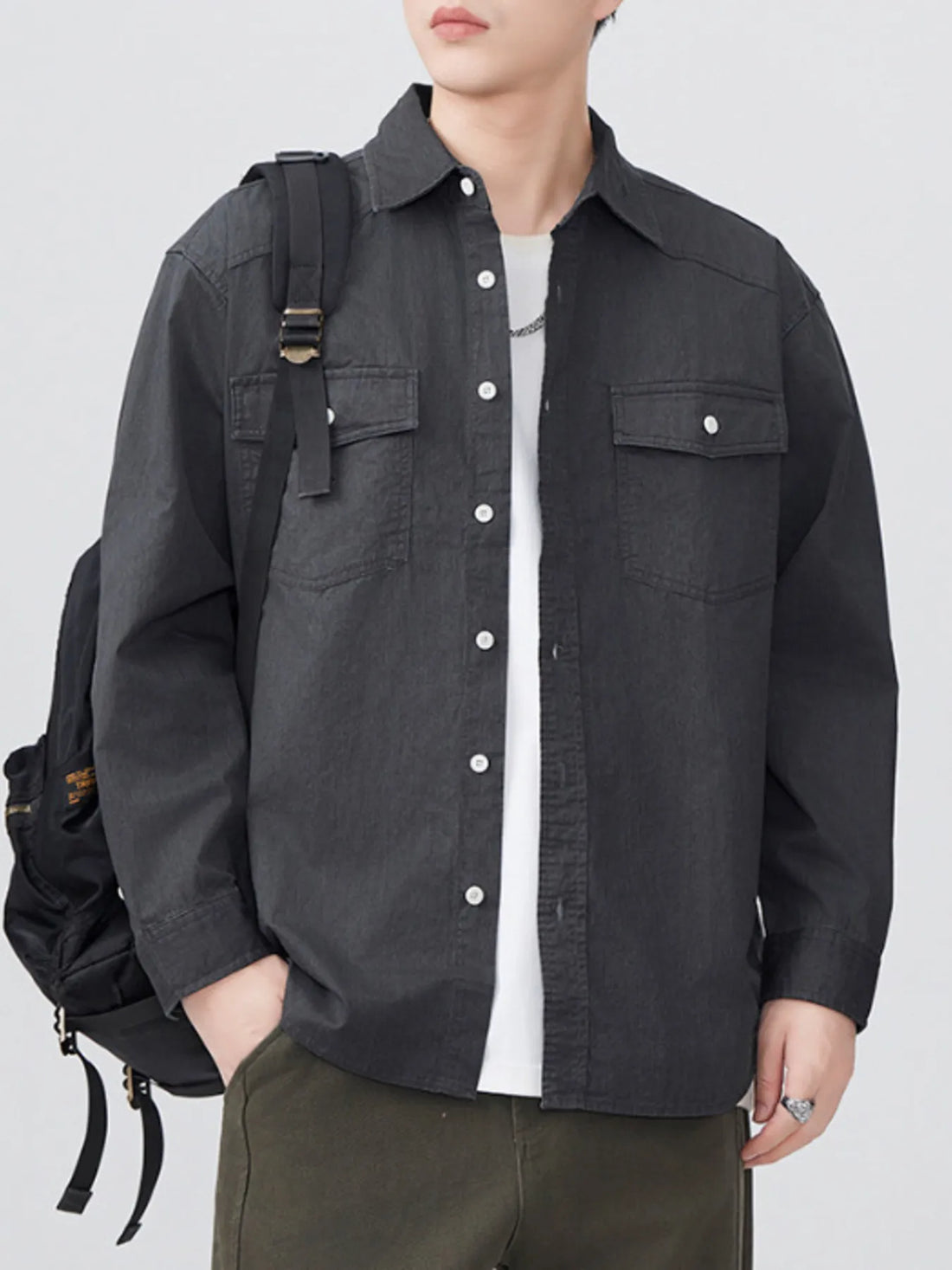 Men's Plus Size Button Up Long Sleeve Shirt - cas7m