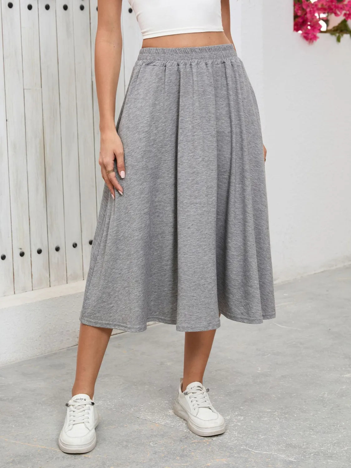 Elastic Waist Skirt With Pockets - cas7m
