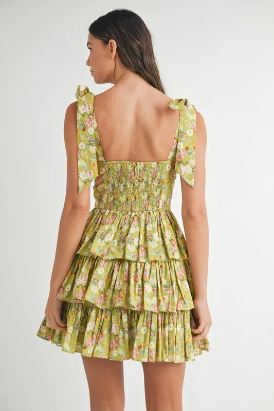 MABLE Floral Print Shoulder Tie Layered Mini Dress - cas7m