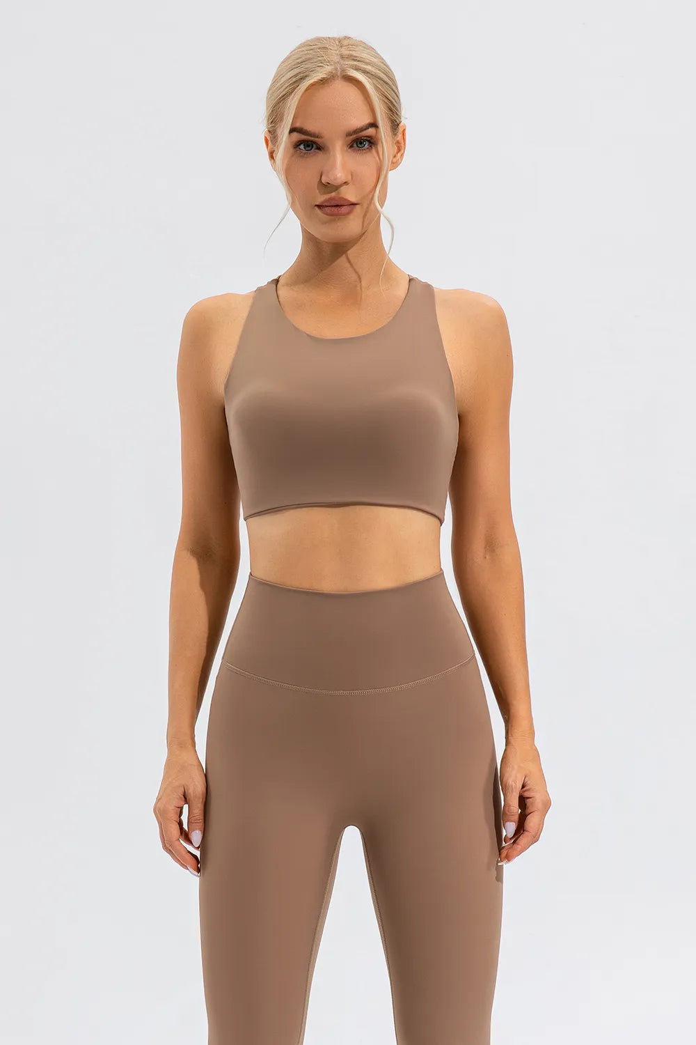 Round Neck Cutout Cropped Active Tank - cas7m