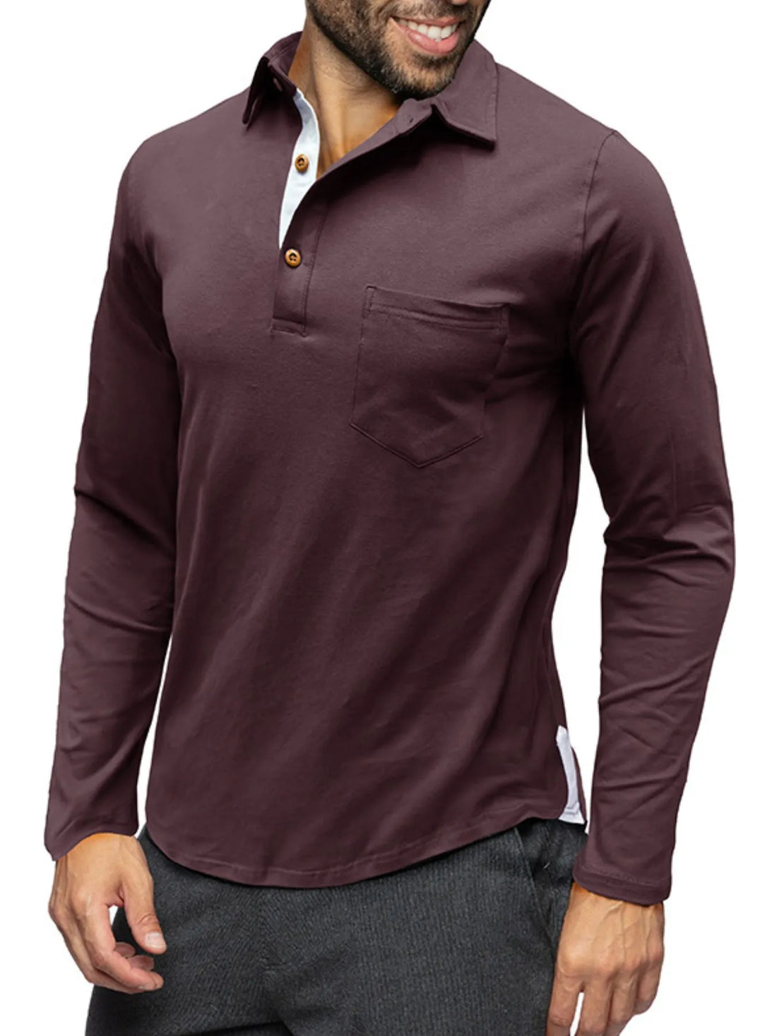 Men's Long Sleeve Polo Shirt with Chest Pocket - cas7m