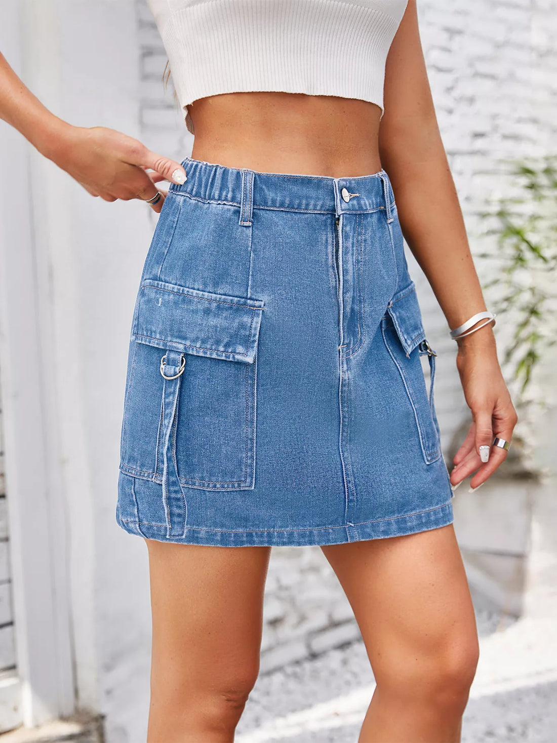 Casual Cargo Denim Skirt - cas7m