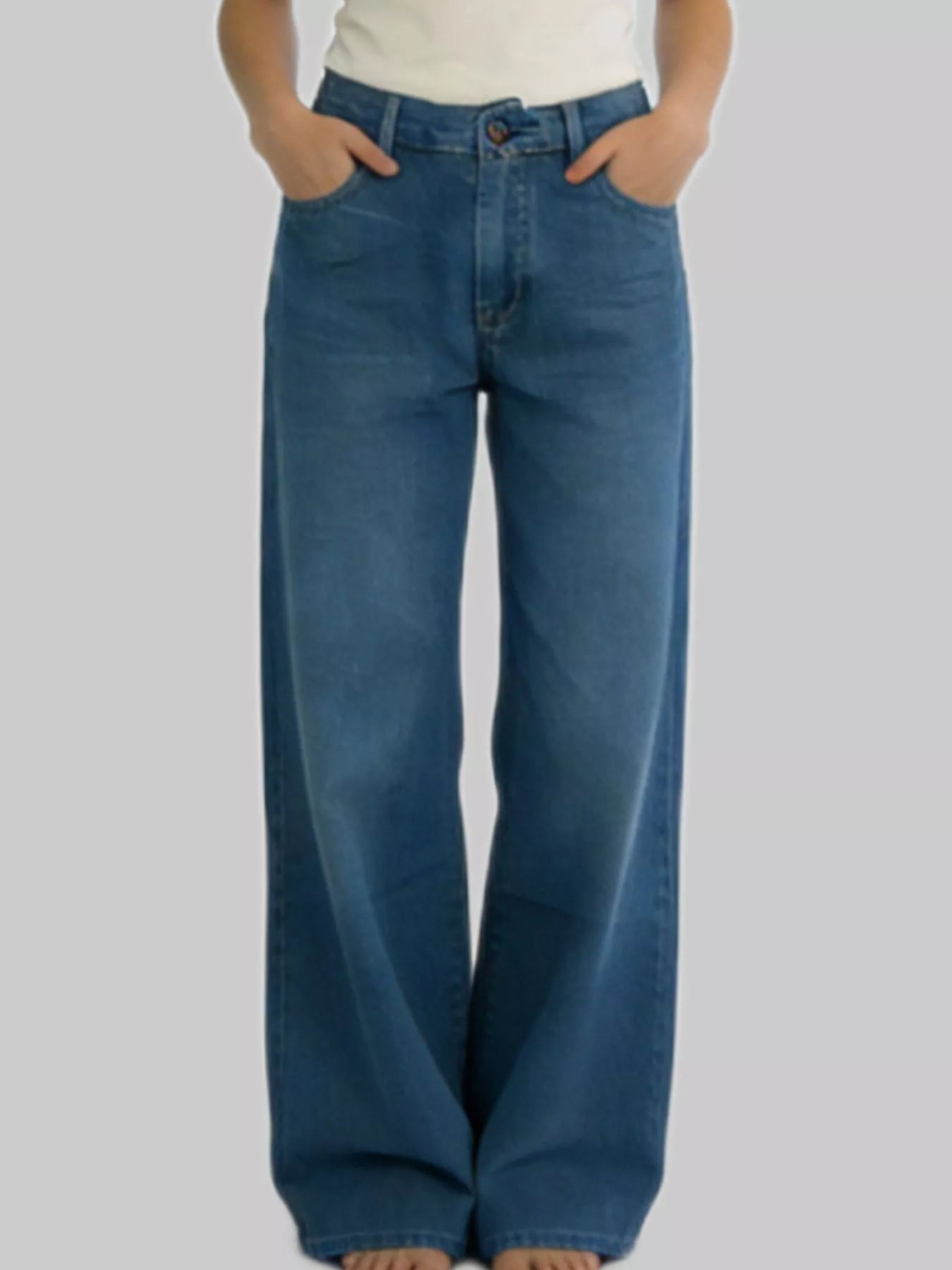 Wide Leg Washed Jeans - cas7m