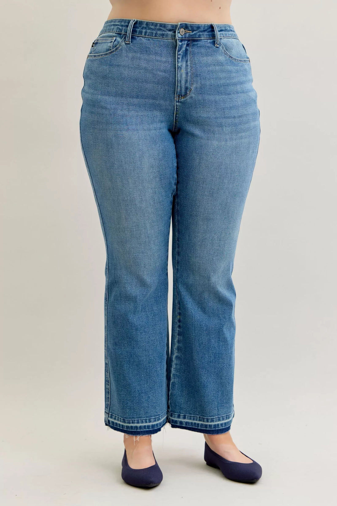 Judy Blue Full Size Mid Rise Slim Bootcut Tummy Control Release Hem Jeans Plus Size - cas7m