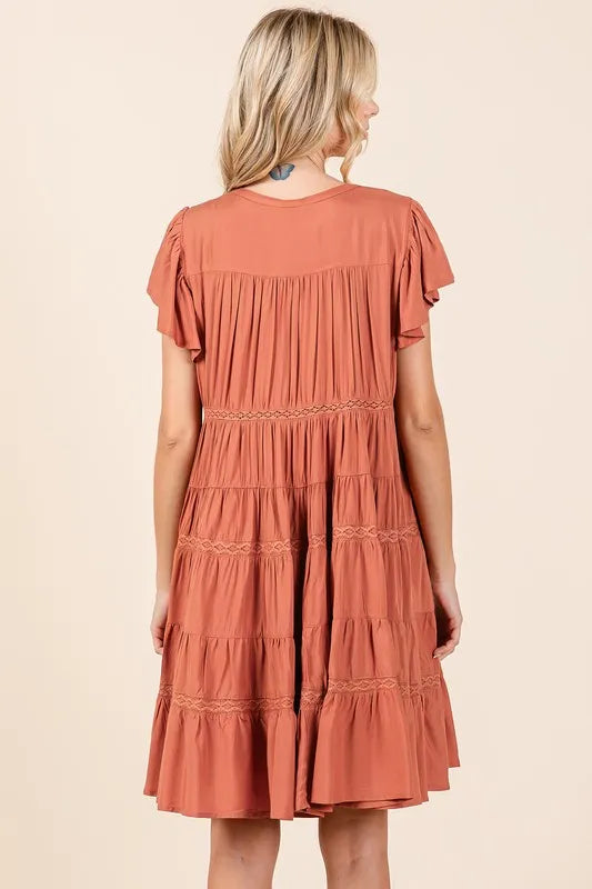 Mittoshop Lace Detail Ruffled Button Down Tiered Dress - cas7m